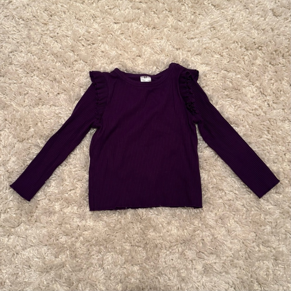 Little Sleepies Play | deep amethyst long sleeve flutter lettuce tee | 3T